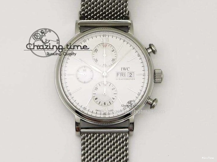 MIROTIME 0707 Portofino Chrono SS White Dial on SS Mesh Bracelet A Soft 7388